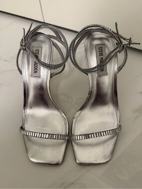Steve Madden Metallic Silver Strappy Evening Sandals